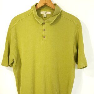 Tommy Bahama Polo Shirt Mens XXL Green Silk Blend Short Sleeve Distressed